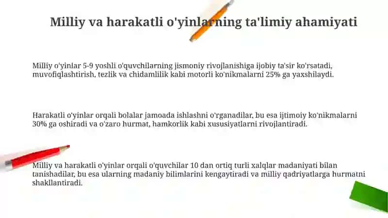 Milliy va harakatli õyinlar jismoniy tarbiya darsi 3