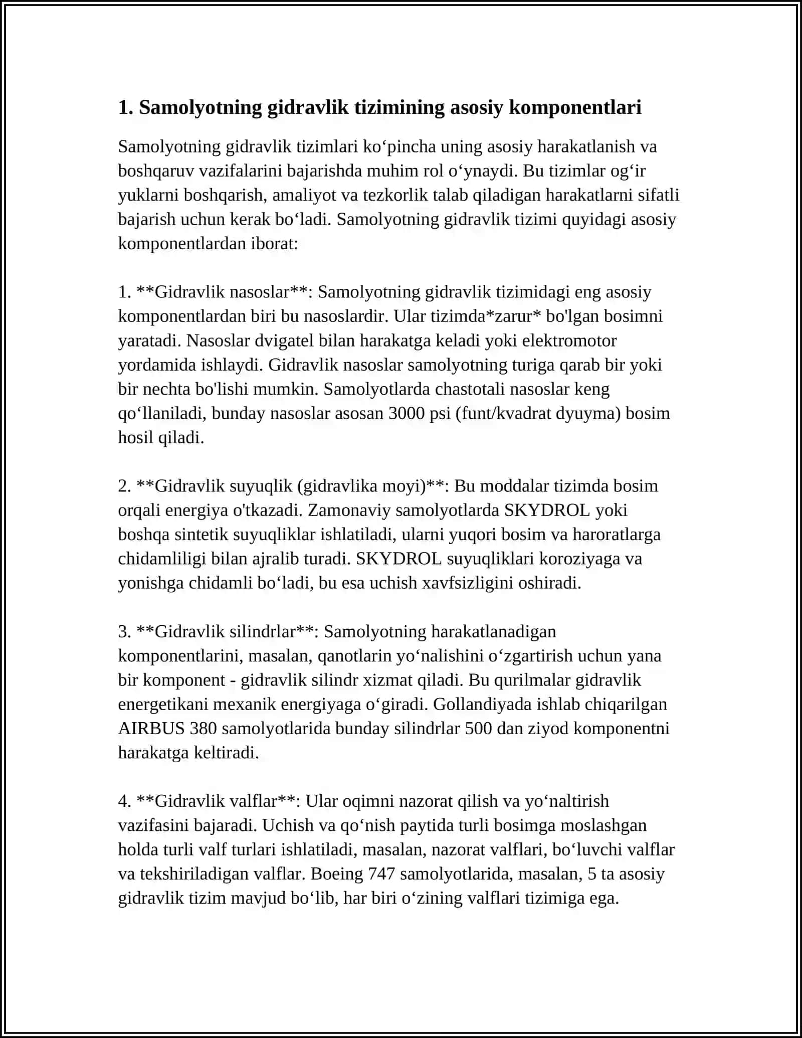 SAMALYOTNI GIDRAVLIK TIZIMINI OʻRGANISH 3