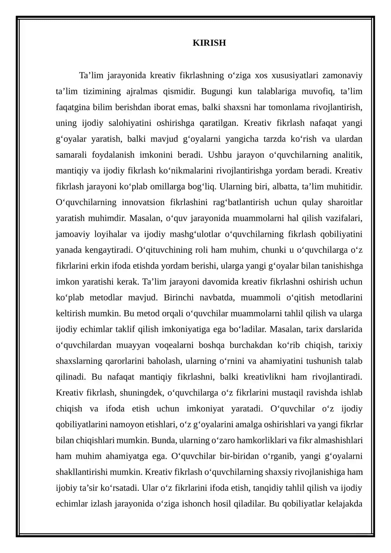 TA’LIM JARAYONIDA KREATIV FIKRLASHNING O‘ZIGA XOS XUSUSIYATLARI 3