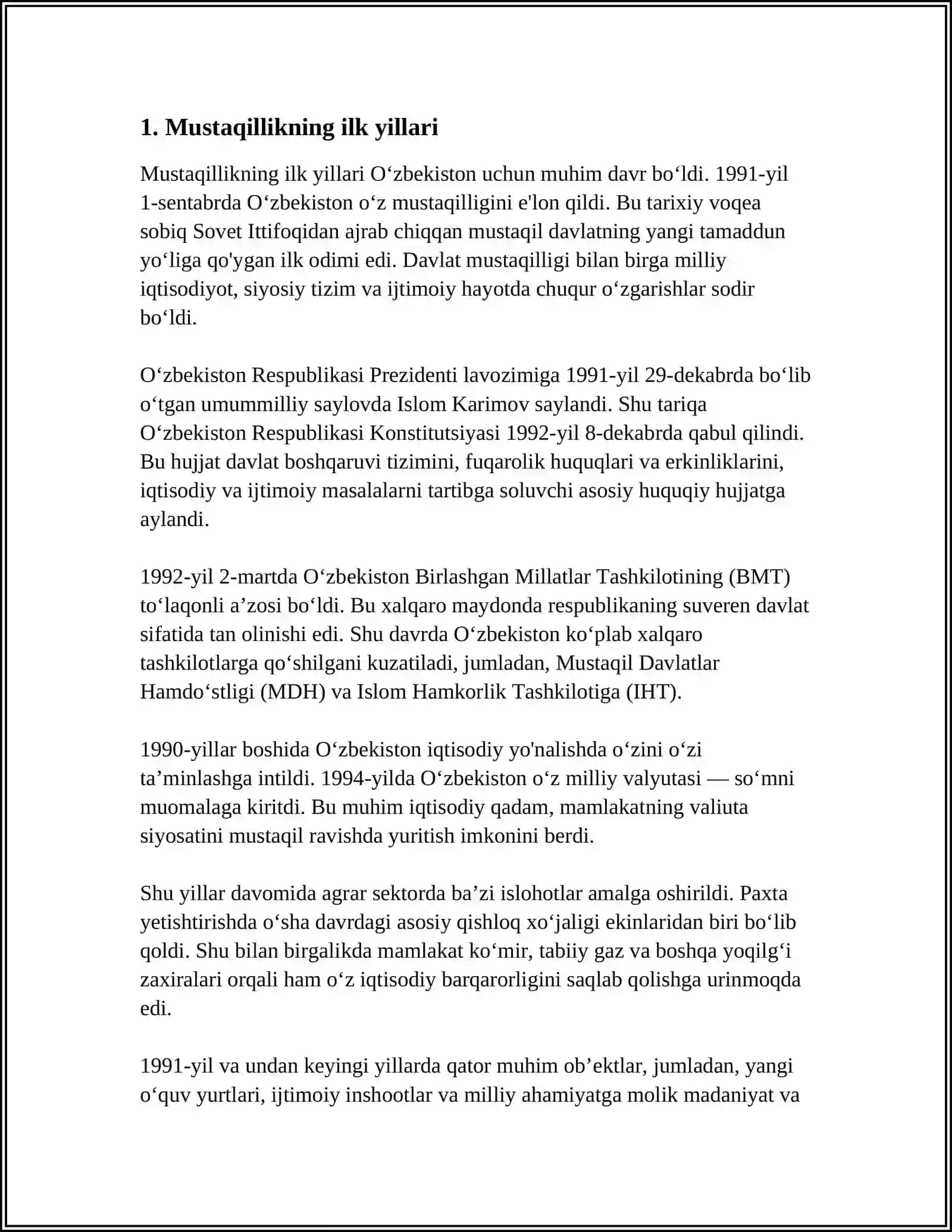 MUSTAQILLIK YILLARIDA O’ZBEKISTON 3