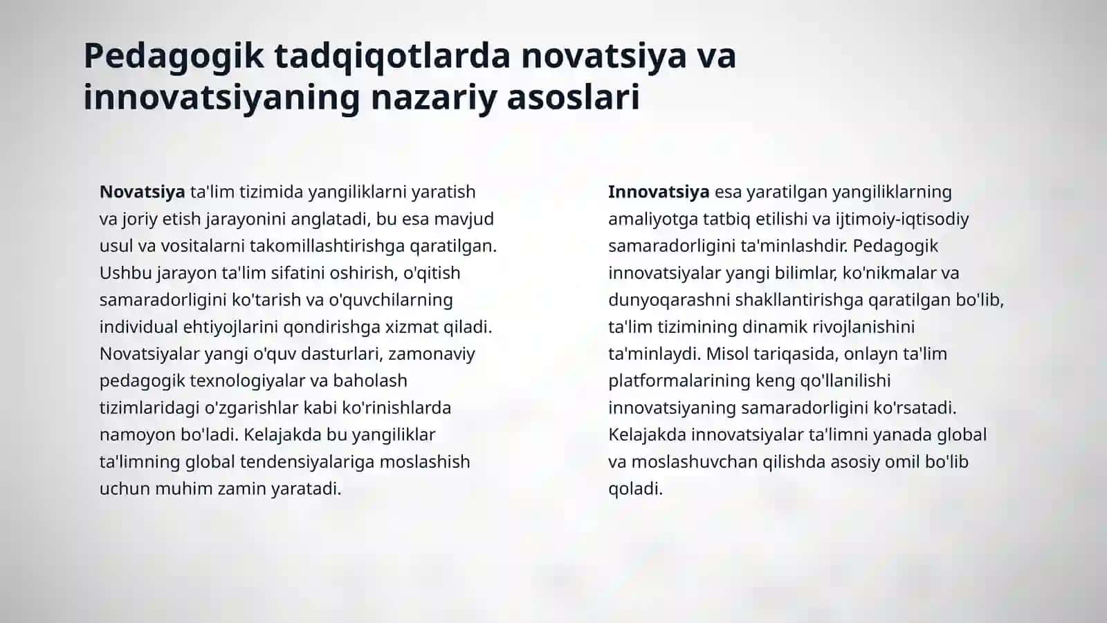 Pedagogik ilmiy tadqiqotlarda novatsiya va innovatsiyaning o'rni 3