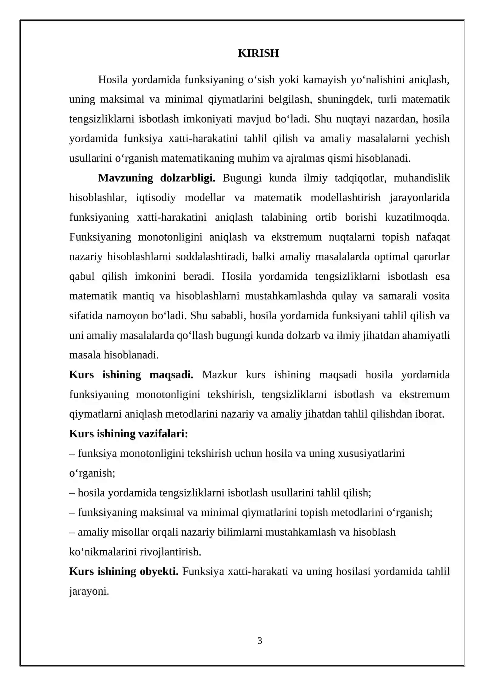 Hosila yordamida funksiyani monotonlikka tekshirish. Hosila yordamida tengsizliklarni isbotlash 3