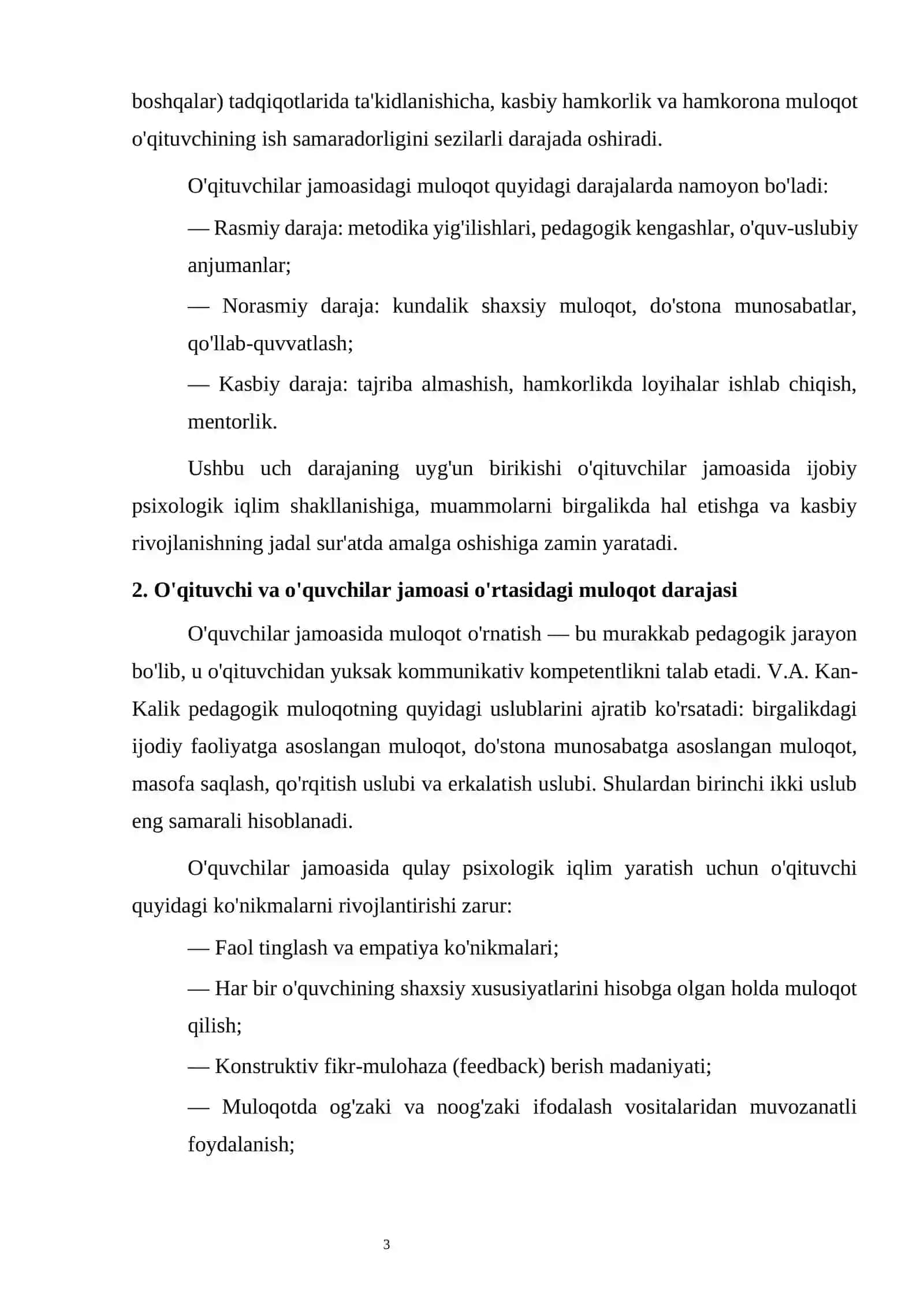 MULOQOT O'RNATISH DARAJASI 3