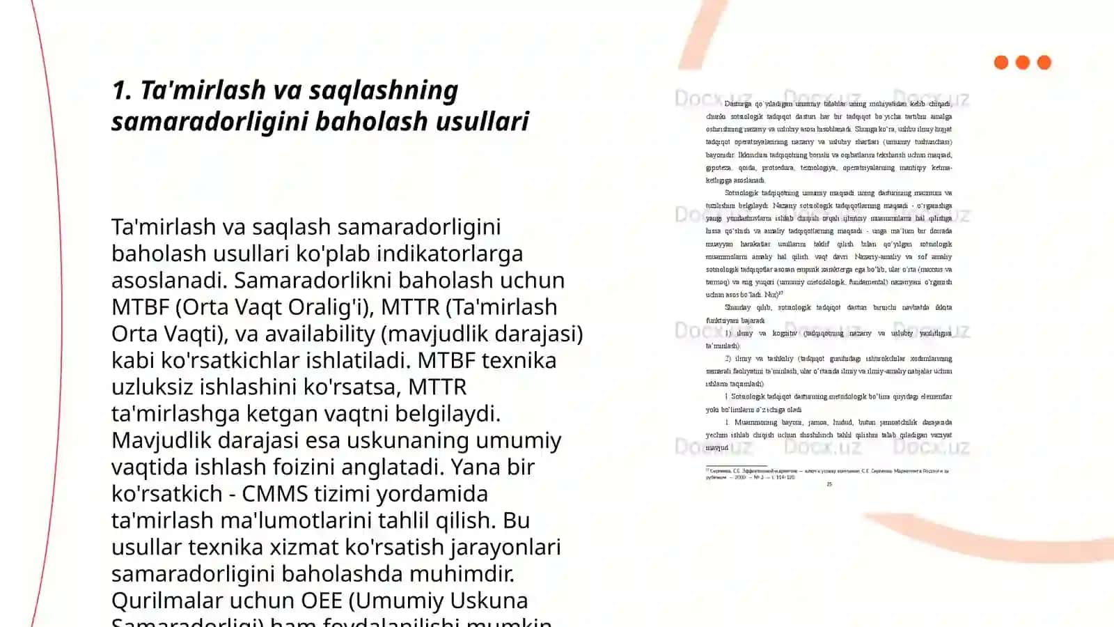 Ta'mirlash va saqlash boʻyicha ishlarni samaradorligini asoslash mezonlari 3