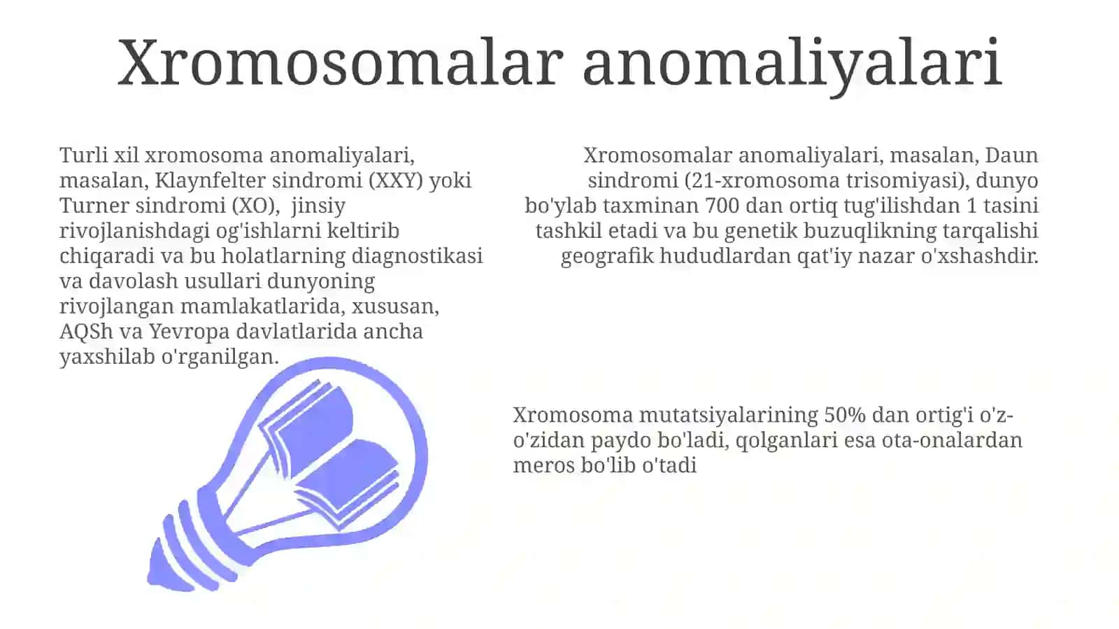 Xromosomalar tuzilishi, soni va o'zigaxosligi 3
