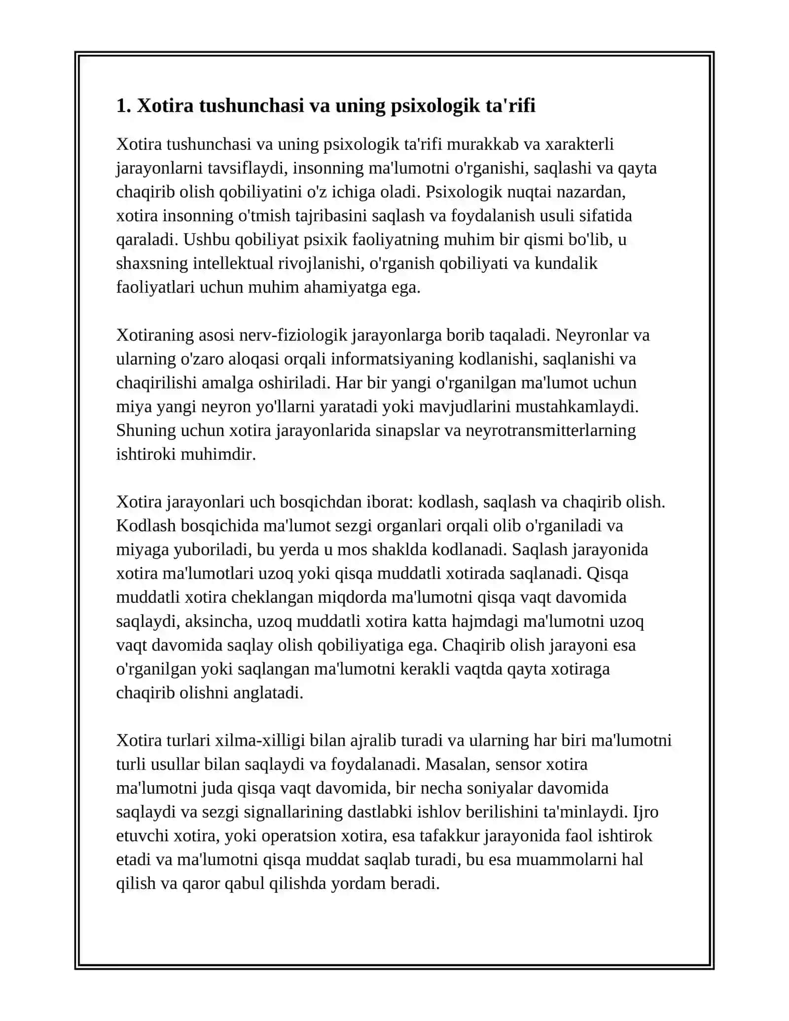 Xotira haqida Tushuncha va uning nerv-fiziologik asosi xotira turlari uning jarayonlari 3