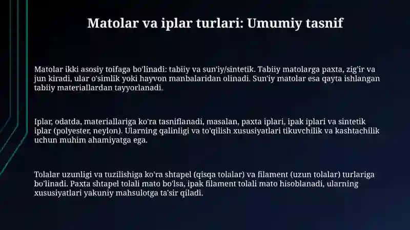 Matolar va Iplar: Turlari va Tasnifi 3