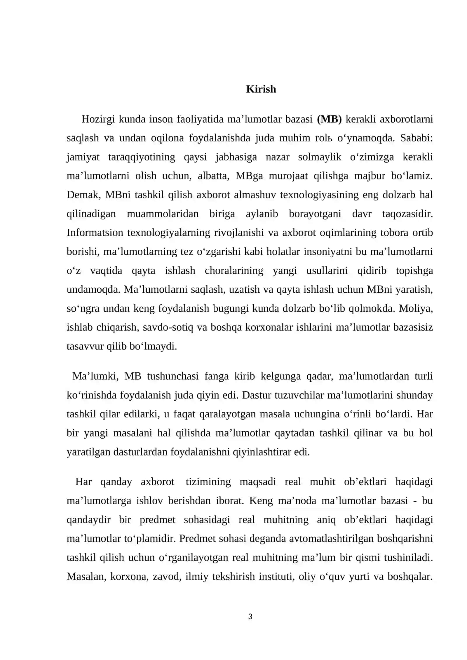 MA’LUMOTLAR BAZASI TEXNOLOGOYALARI 3