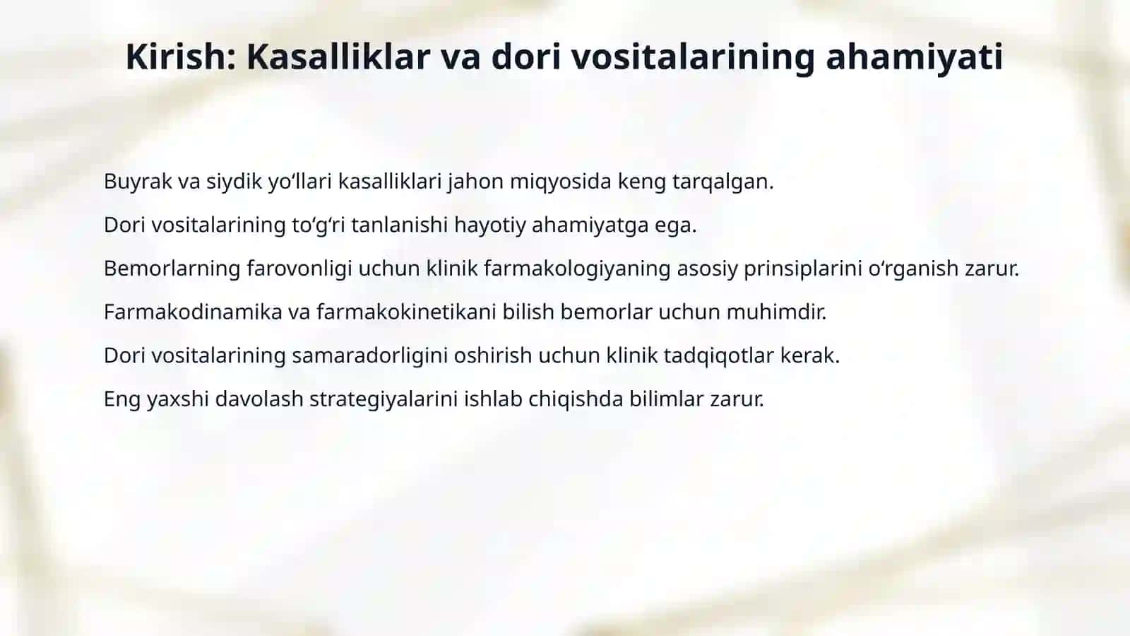 Buyrak va siydik yo‘llari kasalliklarini davolashda qo‘llaniladigan dori vositalarining klinik farmakologiyasi. 3