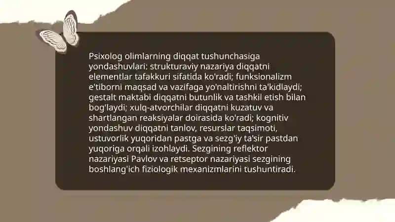 Psixolog olimlarning diqqat va sezgilar haqidagi qarashlari 3