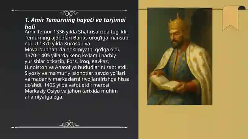 Amir Temurning hayoti va tarjimai holi 3