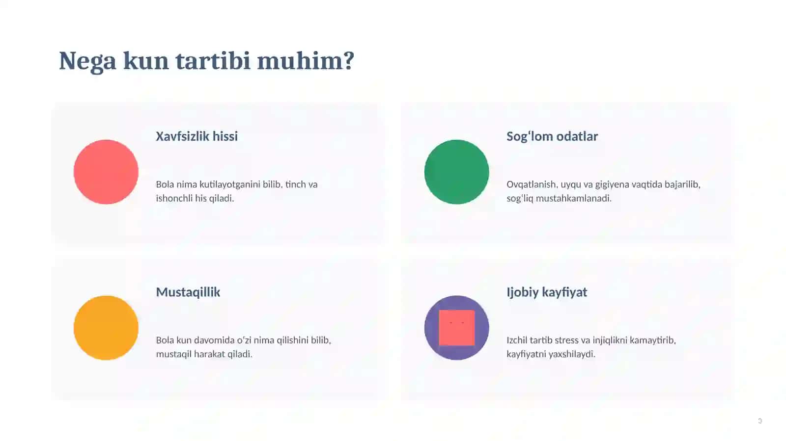 Kun tartibi. Bog`cha uchun. 3