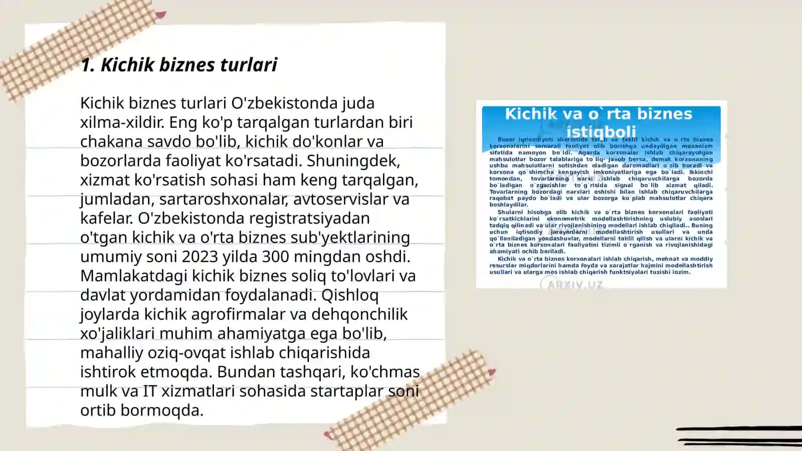 Kichik biznes va tadbirkorlik faoliyatining turlari va shakllari 3