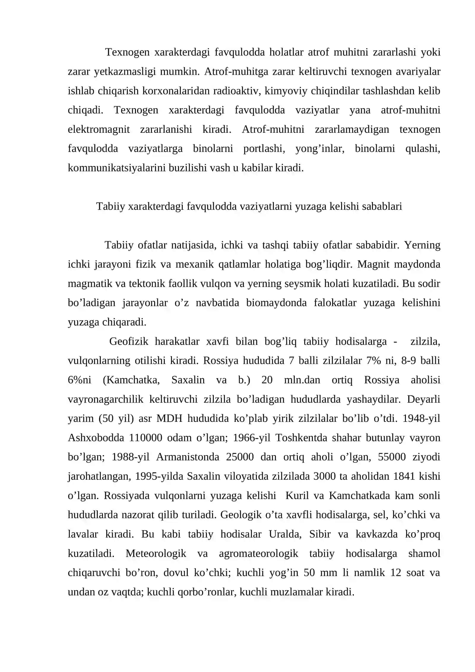 Yuzaga kelishi mumkin bo’lgan favqulodda vaziyatlar tasnifi 3
