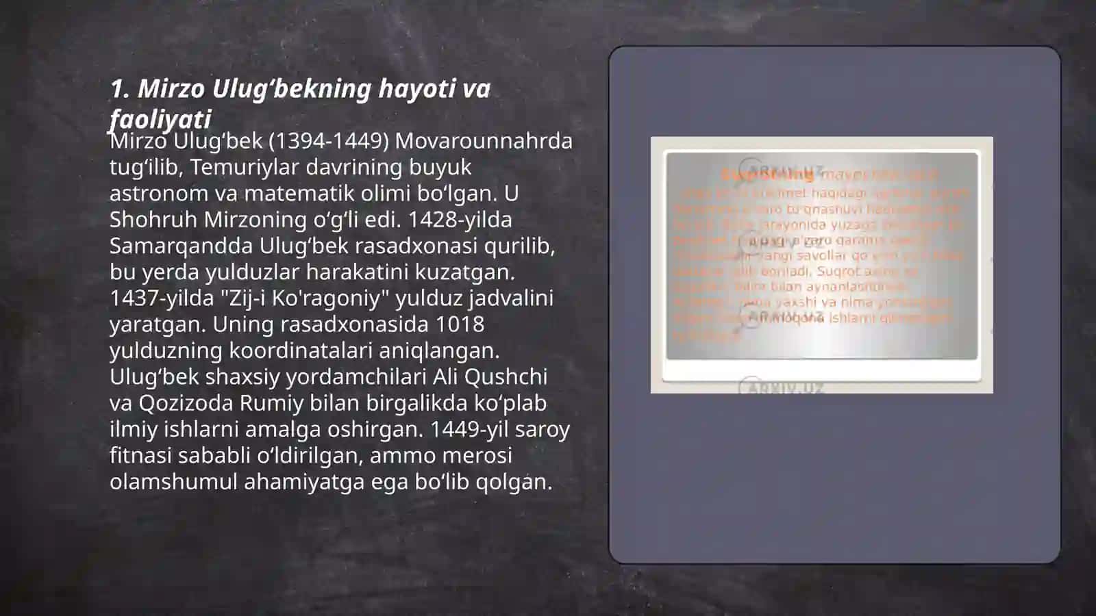 Mirzo Ulugʻbekning hayoti va faoliyati 3