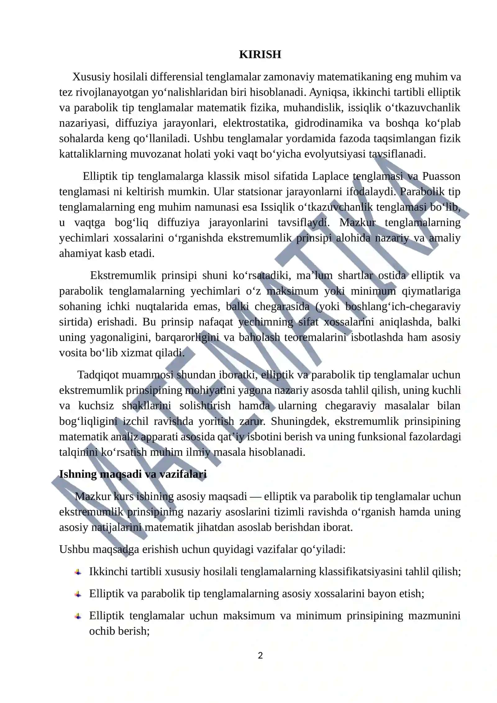 Parabolik va elliptik tip tenglamalar uchun ekstremumlik prinsipi 3