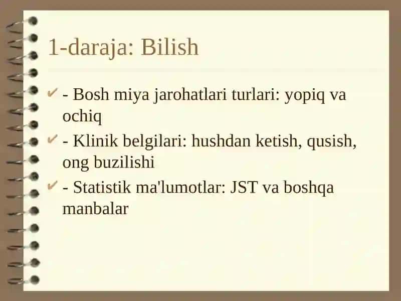 Bosh miya jarohatlarida zamonaviy fan yutuqlarini Blum taksonomiyasi asosida tahlil qilish 3