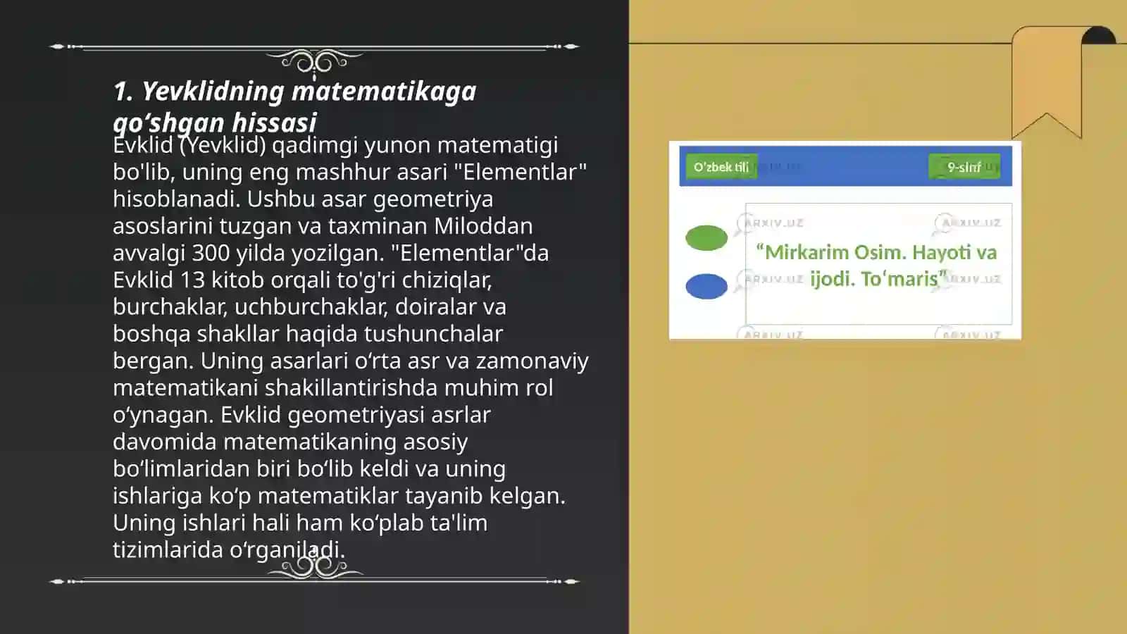 Yevklid va Eratosfen hayoti va ijodi haqida maʼlumot bering 3