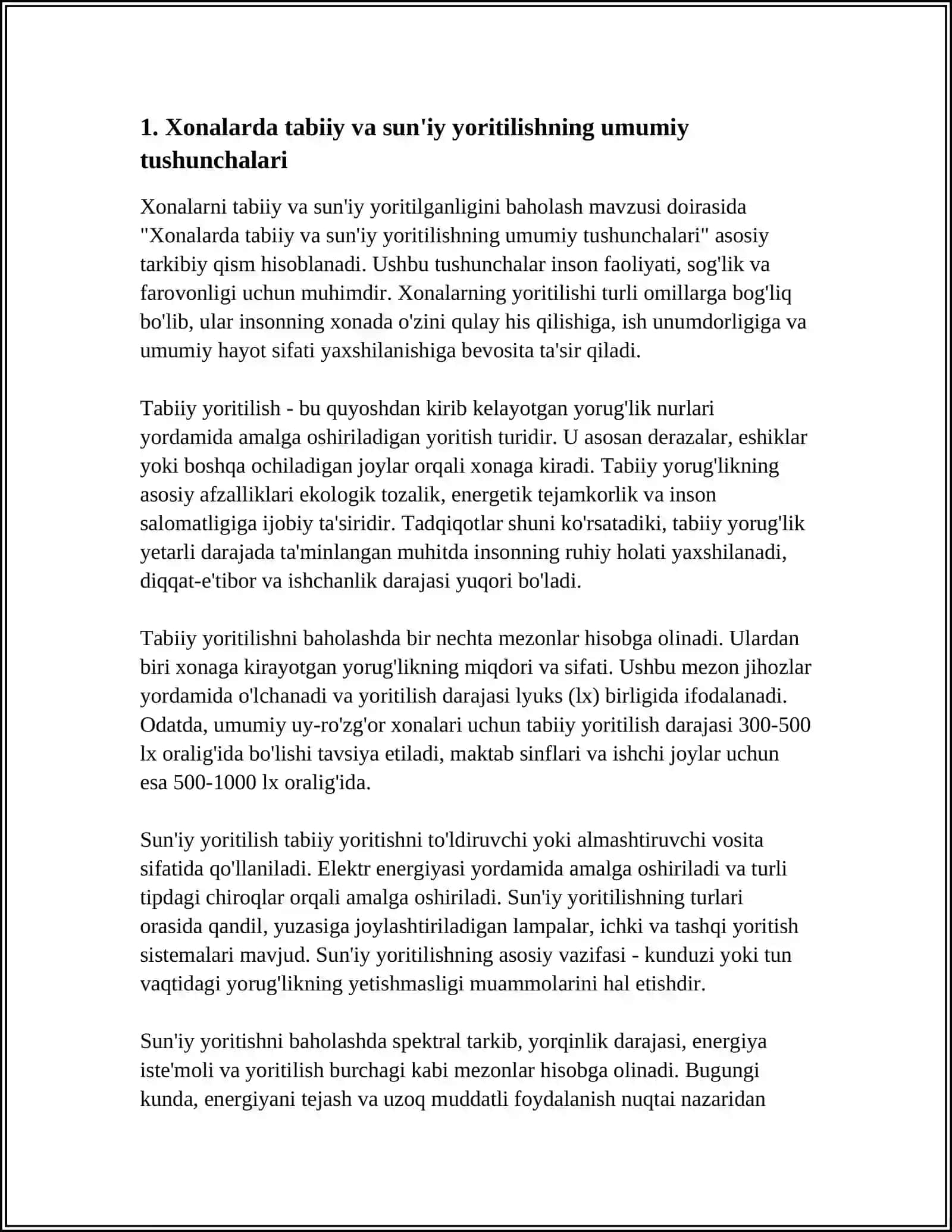XONALARNI TABIIY VA SUN'IY YORITILGANLIGINI BAHOLASH 3
