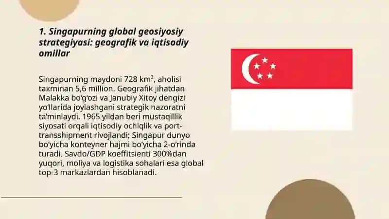 Singapur davlatining jahon geosiyosatida tutgan o'rni tashqi va ichki siyosati 3