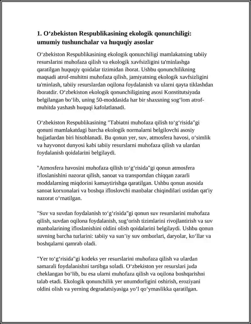 EKOLOGIYA XUQUQINING MAXSUS MANBASI SIFATIDA O‘ZBEKISTON RESPUBLIKASI QONUNLARI 3
