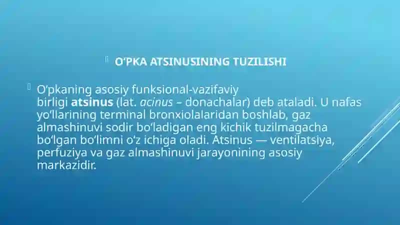 Atsinusning gistofiziologiyasi. Oʻpkaning regeneratsiyasi va transplantatsiyasi. 3