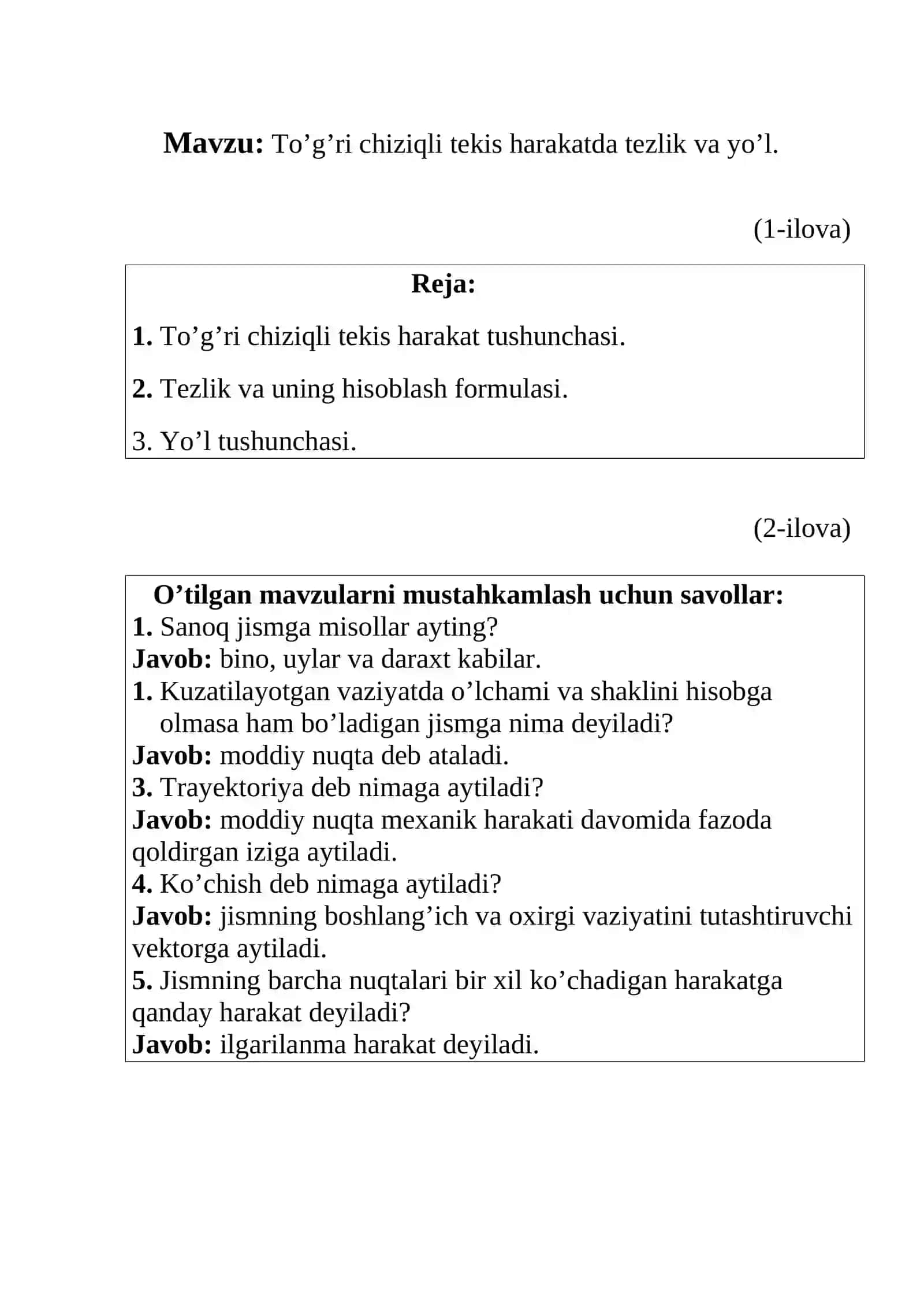 To’g’ri chiziqli tekis harakatda tezlik va yo’l mavzusida tayyor dars ishlanma. 3