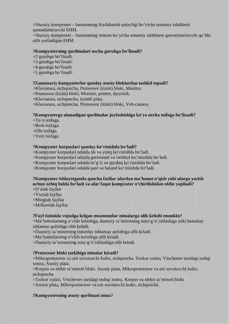 Kompyuter ta'minoti fanidan testlar 3
