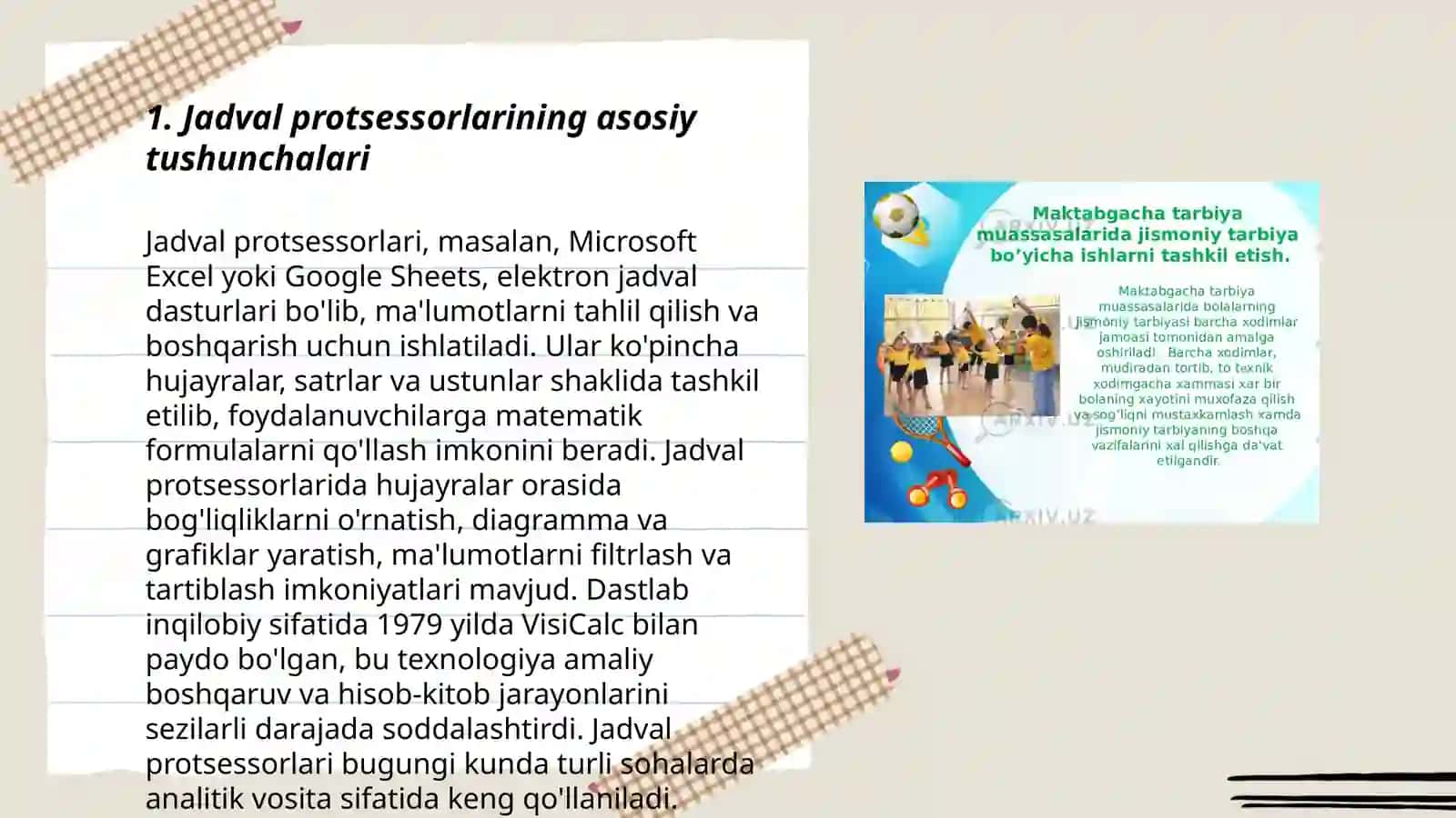 Jadval protsessorlarini o'rganish metodikasi 3
