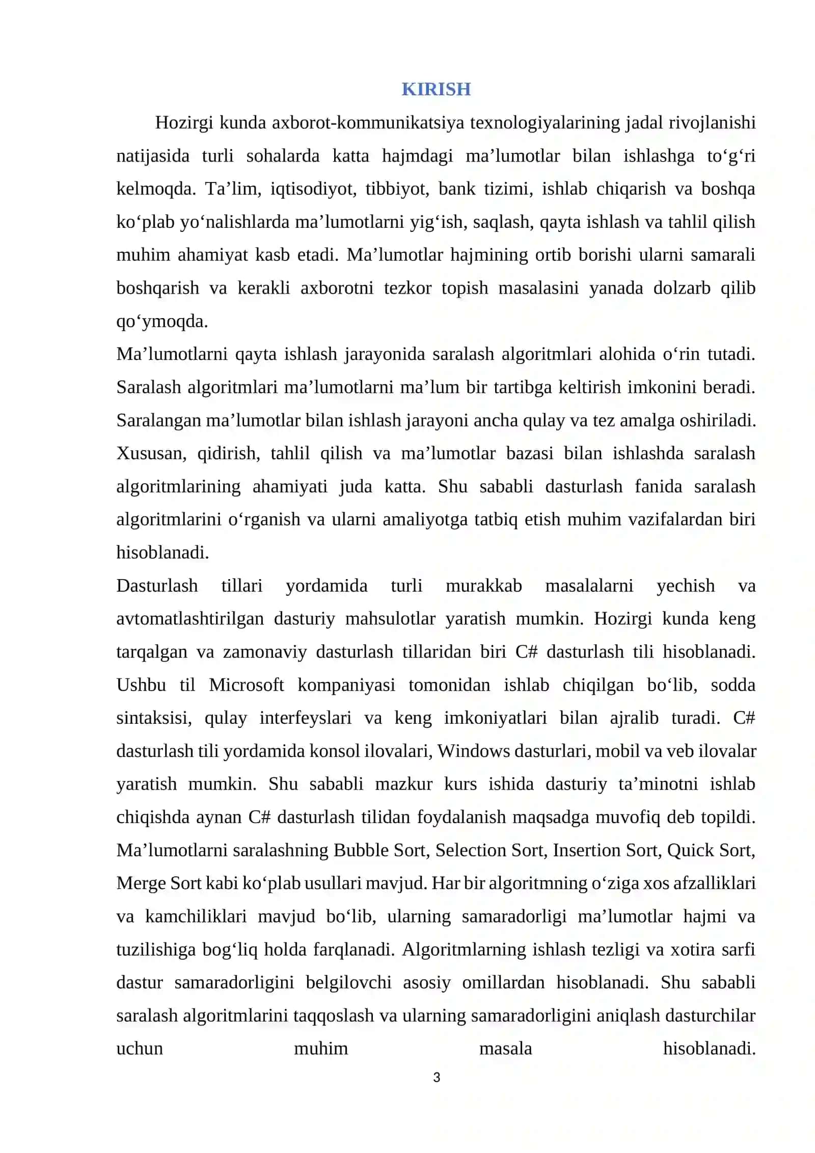 BOB Dasturlash va ma’lumotlarni saralash algoritmlari tushunchasi 3