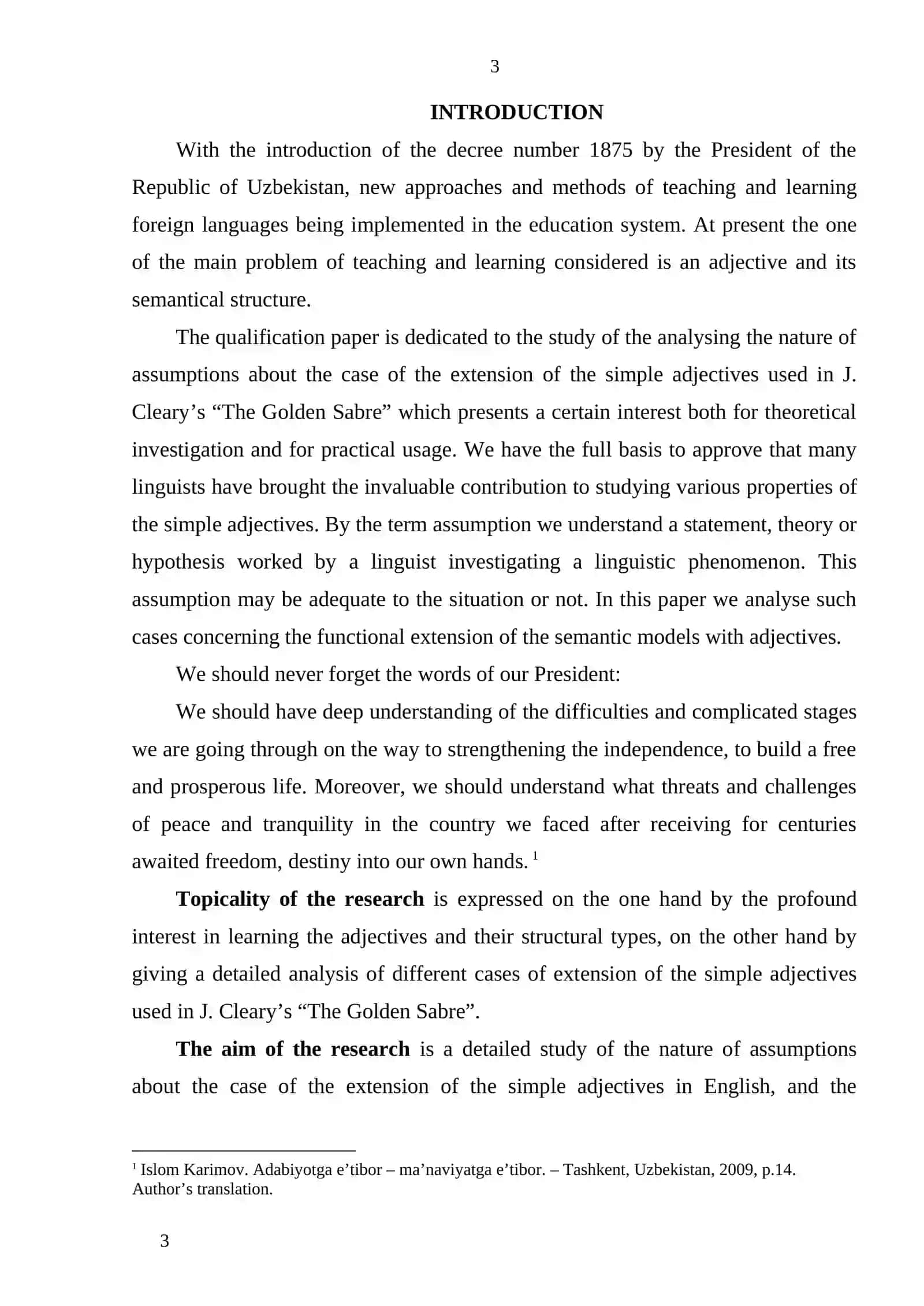 Analysing the Nature of Assumptions About the Case of the Extension of the Simple Adjectives Used in J. Cleary’s “The Golden Sabre” 3
