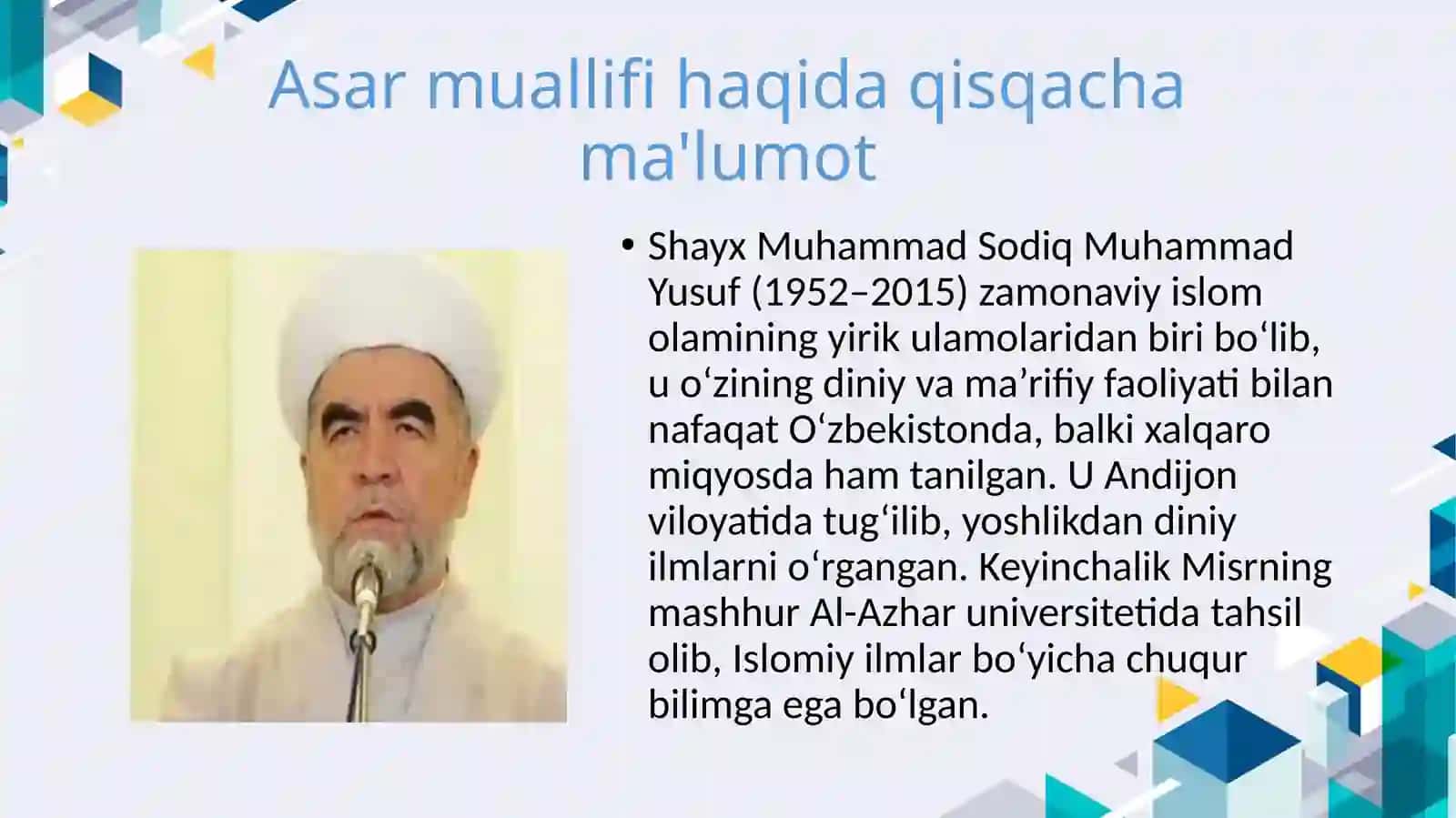 Shayx Muhammad Sodiq Muhammad Yusufning " Baxtiyor Oila" asarida islom qadriyatlarini talqin 3