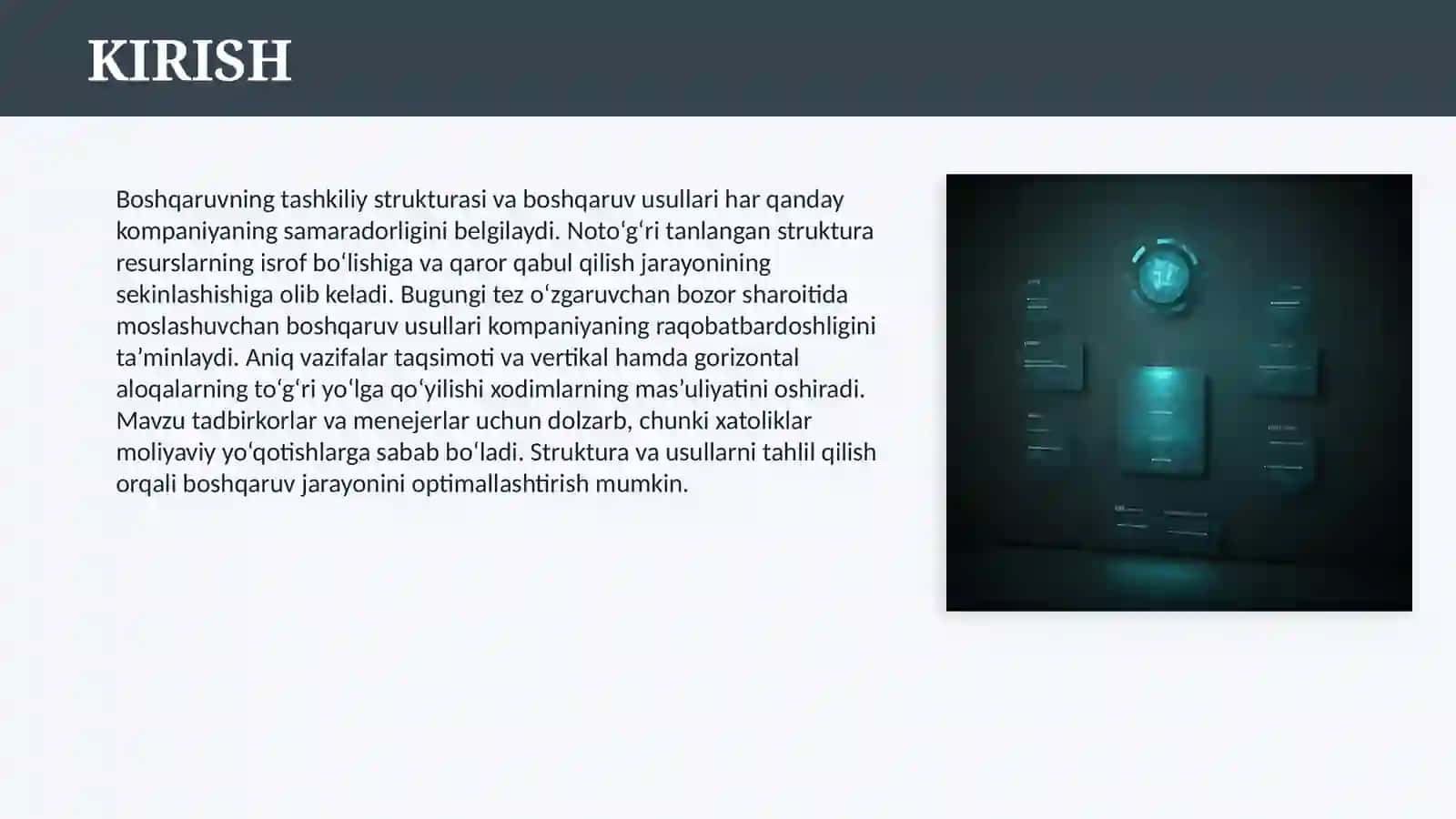 BOSHQARUVNING TASHKILIY STRUKTURASI VA BOSHQARUV USULLARI 3