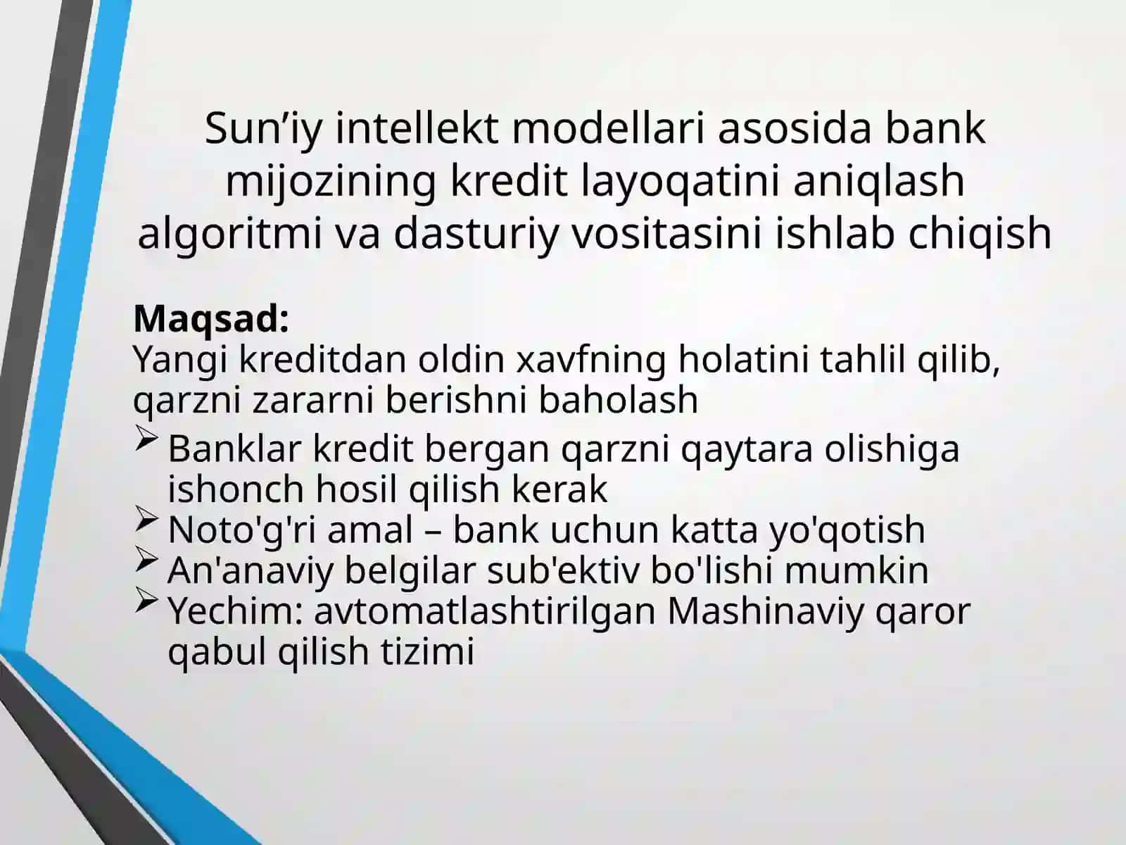 Sun’iy Intellekt Modellari Asosida Bank Mijozining Kreditlarni Aniqlash Algoritmi 3