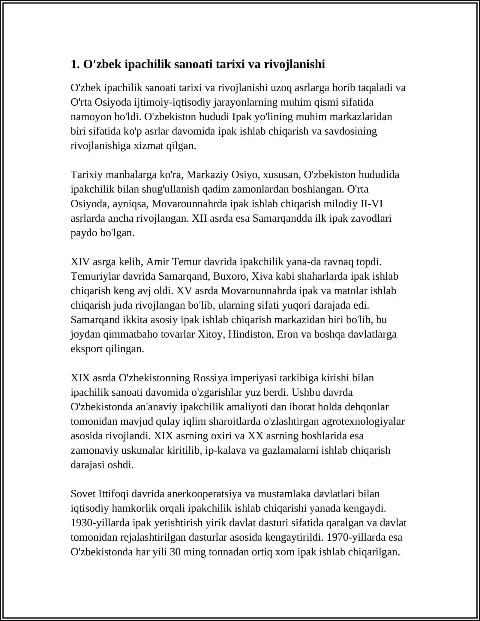 O'ZBEK IPAKCHILIGIDA MAHALLIY XOMASHYO RESURSLARDAN FOYDALANISH 3