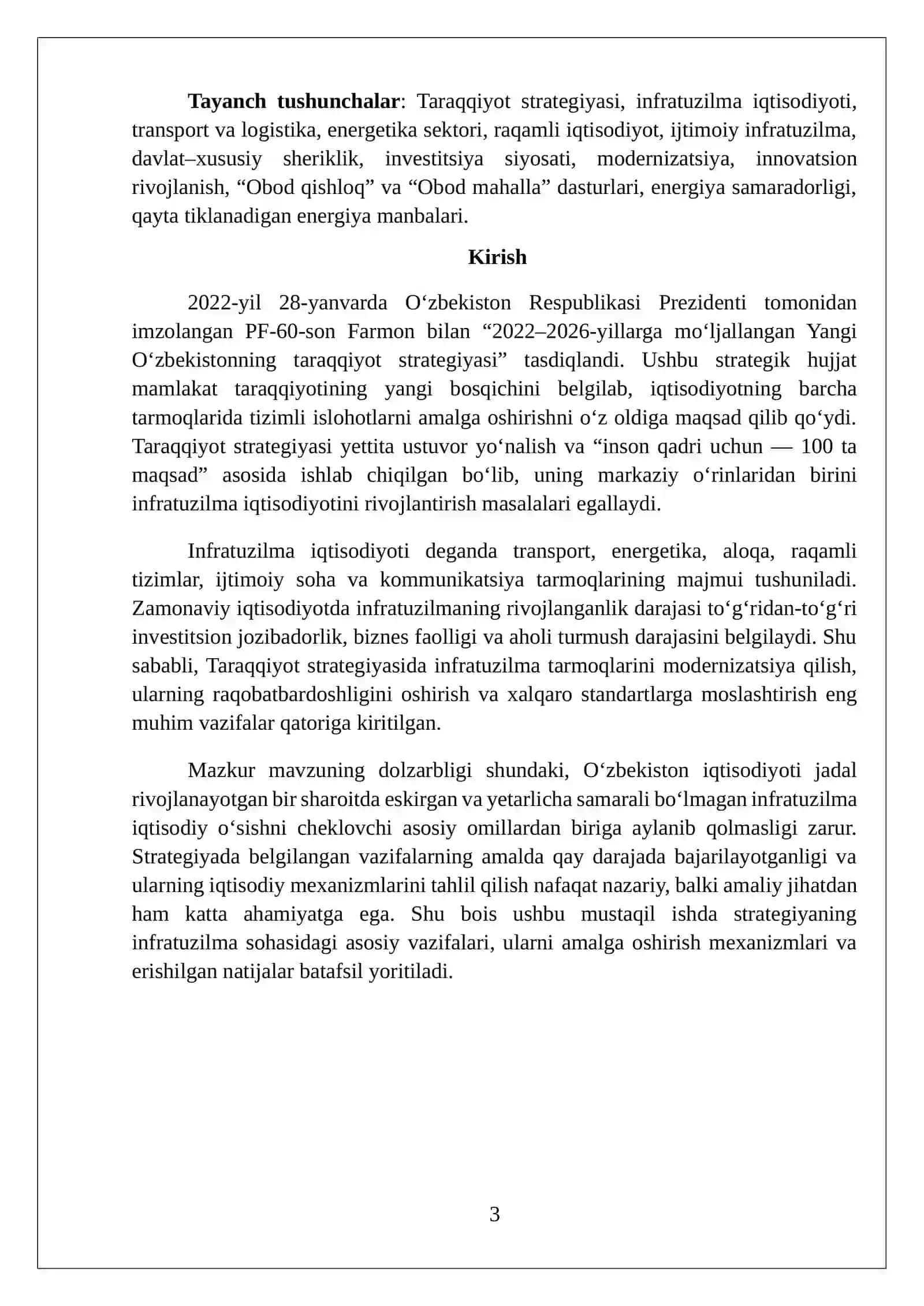 2022–2026 yillarga moʻljallangan Yangi Oʻzbekistonning taraqqiyot strategiyasida infratuzilma 3