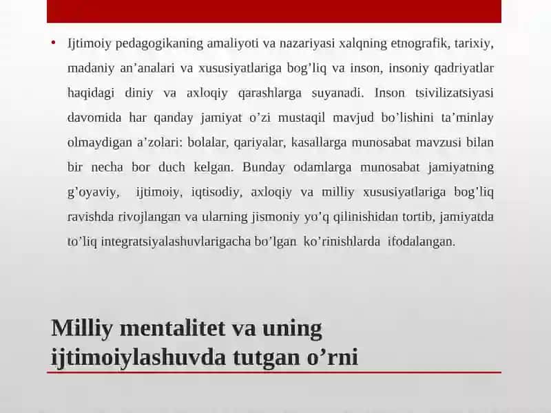 Milliy mеntаlitеt vа uning ijtimоiylаshuvdа tutgаn o’rni 3