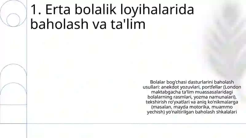 Erta bolalik loyihalarida baholash va ta'lim 3