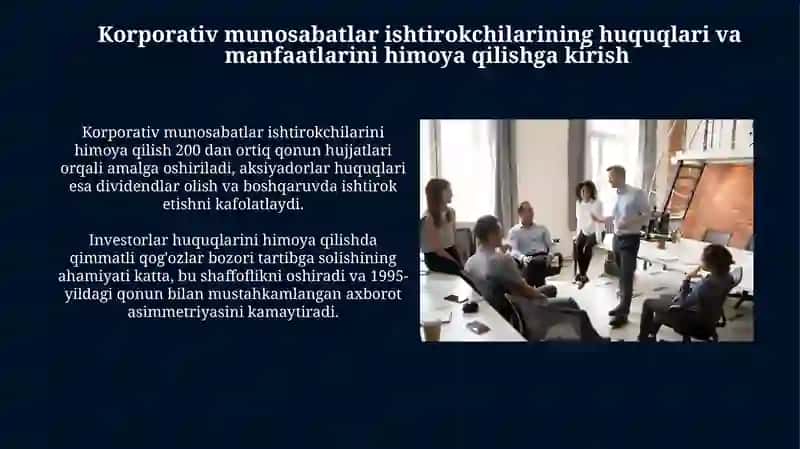 Korporativ munosabatlar ishtirokchilari huquq va manfaatlarini himoya qilish 3
