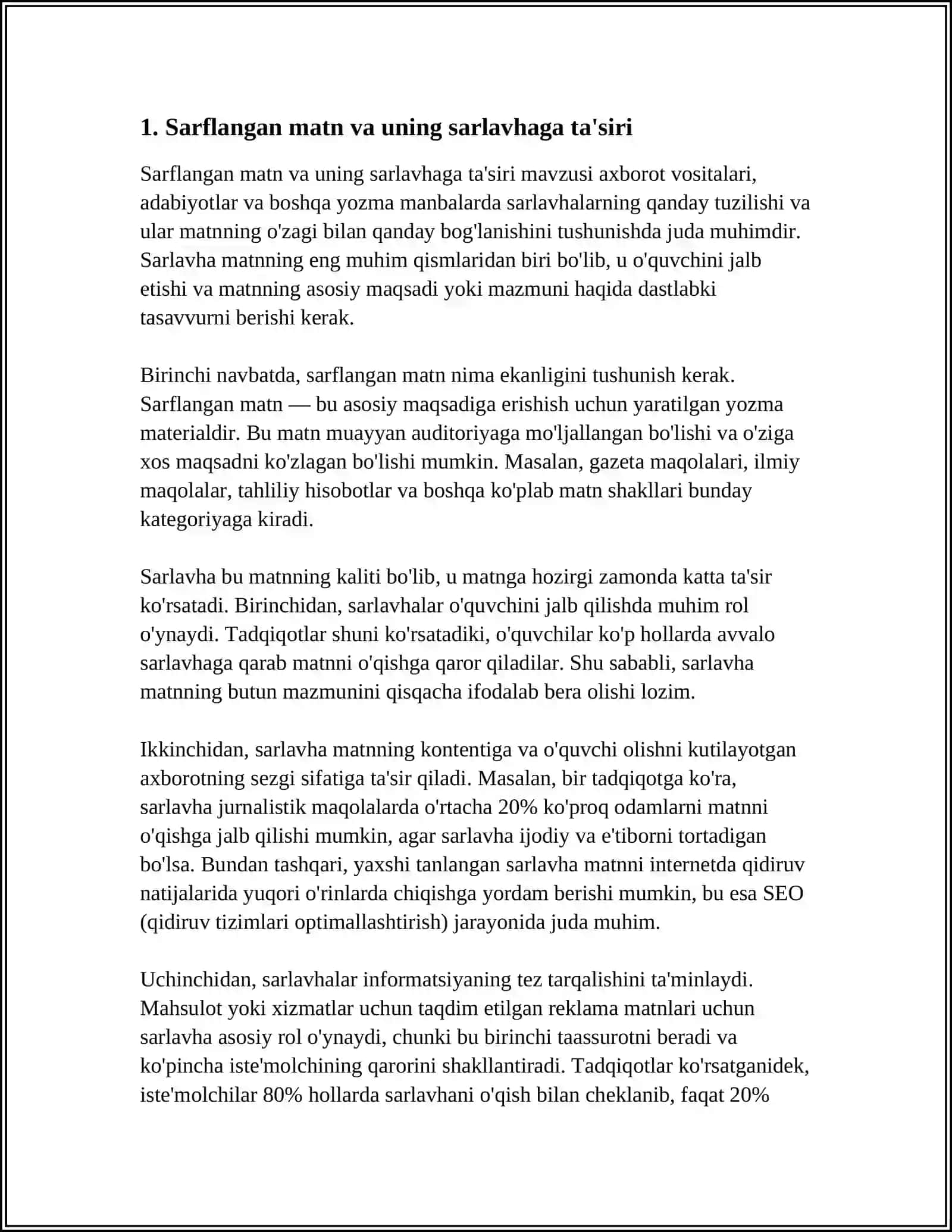 REFERAT Mavzu: SARLAVHA VA MATN MUNOSABATI 3