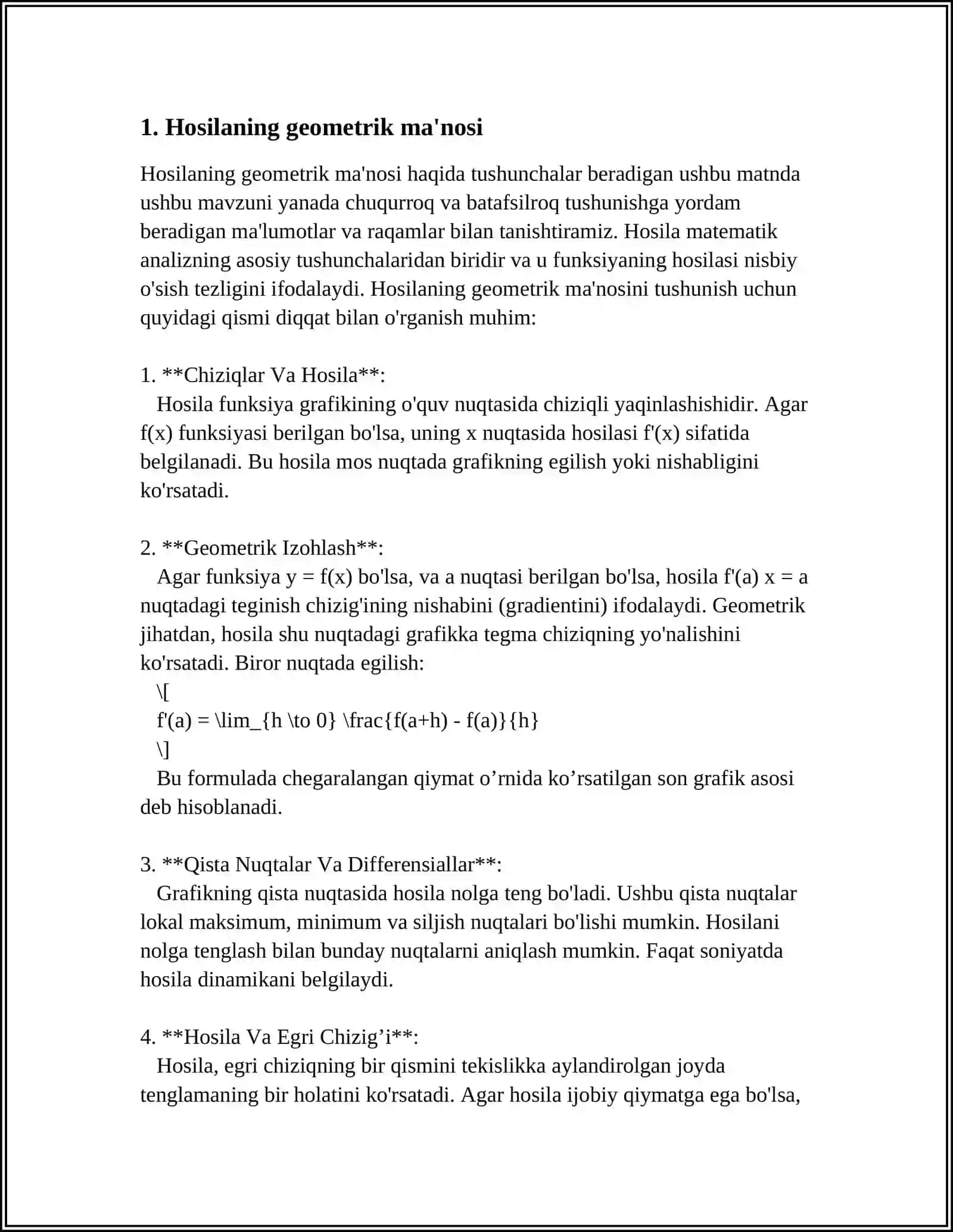 HOSILANING GEOMETRIK, MEXANIK, IQTISODIY MA'NOLARI 3
