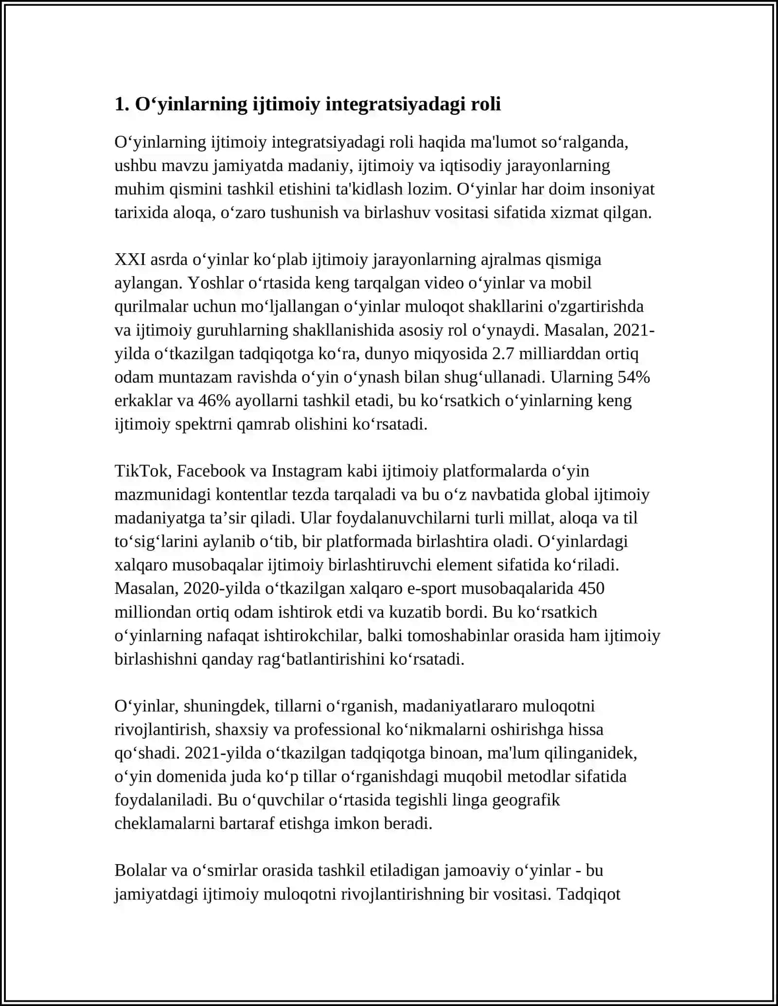 OʻYINLAR-IJTIMOIY FAOLIYAT SIFATIDA. MEDIALARNING IJTIMOIY MAZMUNI 3