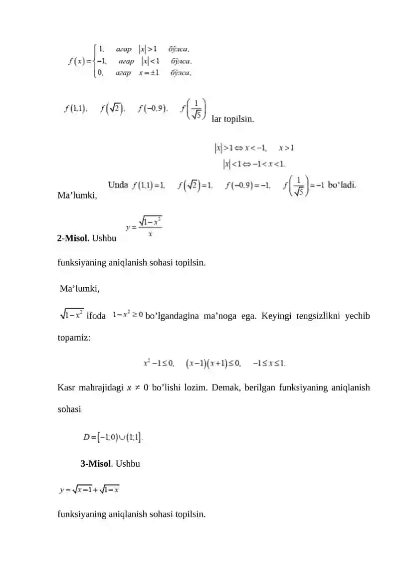 Funksiya ta’rifi. Funksiyaning aniqlanish sohasi 3