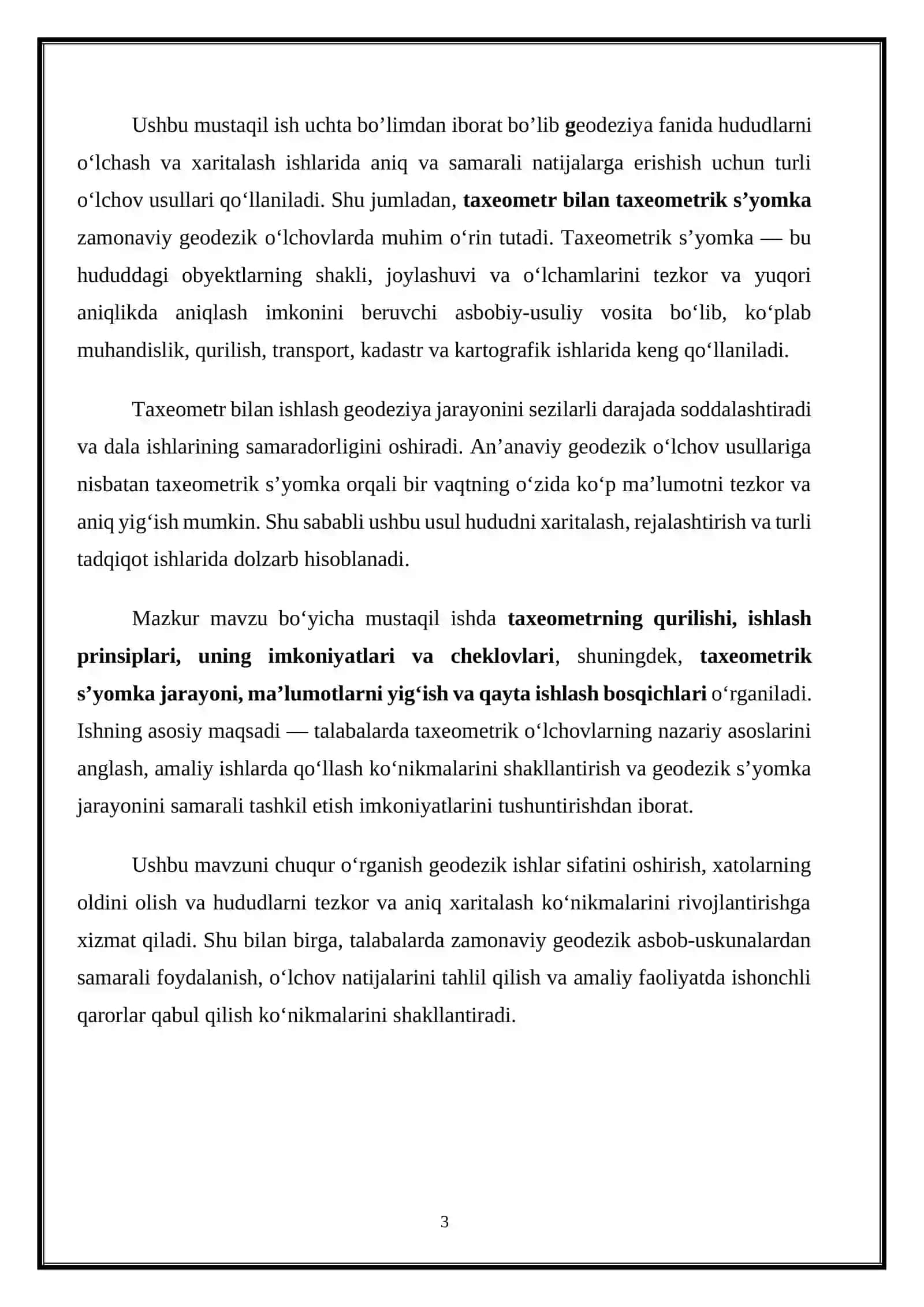 Taxeometr bilan taxeometrik s’yomka 3