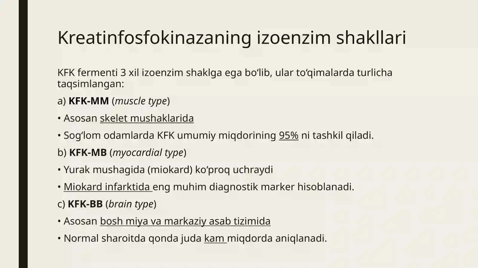 Kreatinfosfokinazaning izoshakllari va ularni aniqlashning klinik ahamiyati 3