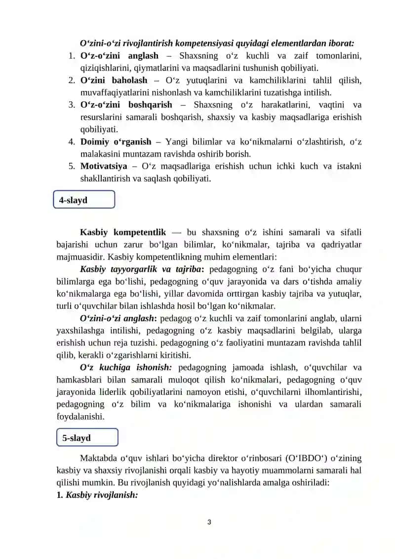 O‘zini-o‘zi rivojlantirish, uzluksiz kasbiy rivojlanish rivojlantirish 3