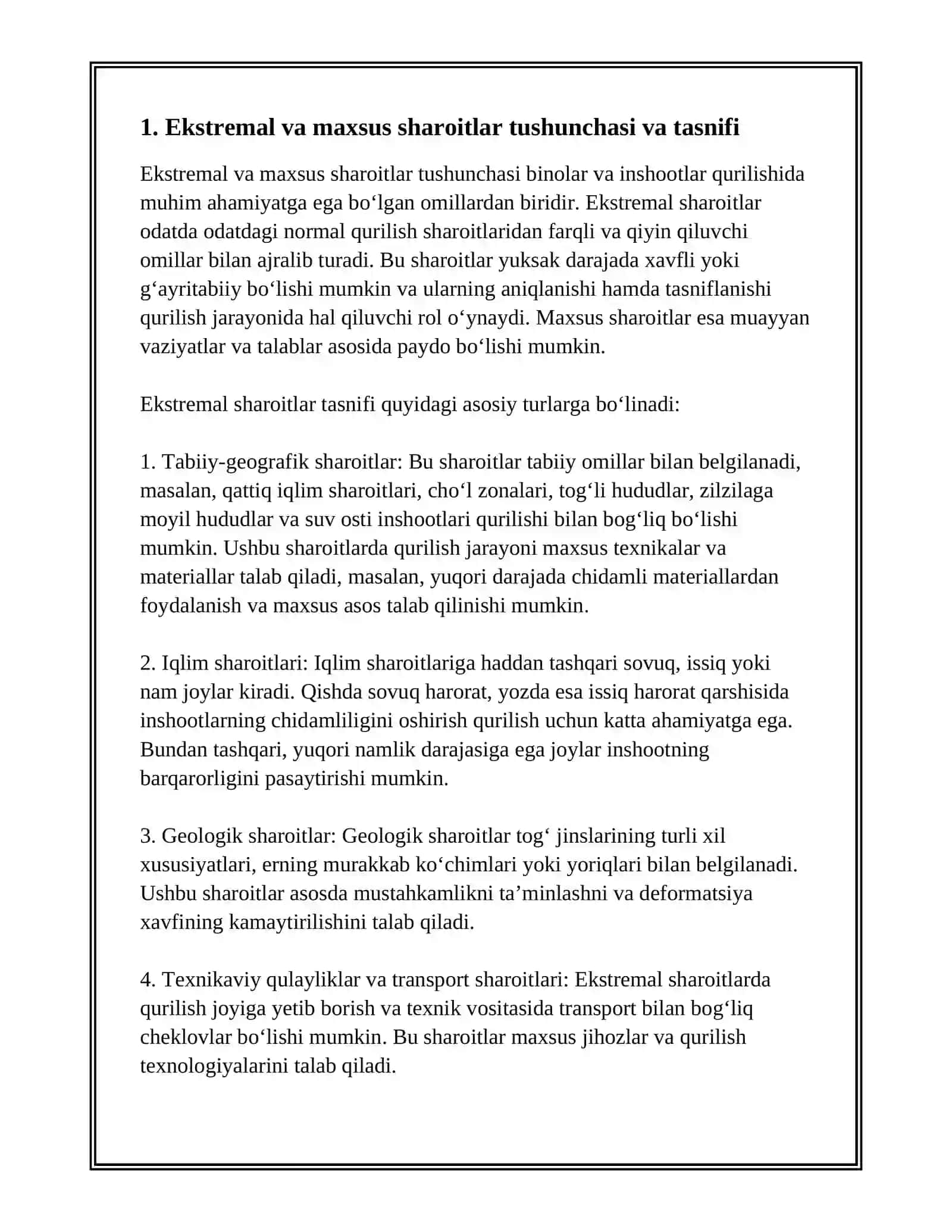 EKSTRIMAL VA  MAXSUS SHAROITLARDA BINO VA INSHOOTLAR QURULISHINING UZIGA XOSLIGI 3