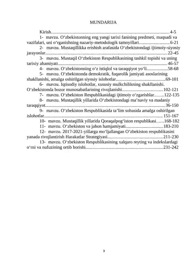 O‘zbekistonning eng yangi tarixi (Oliy o‘quv yurtlari nomutaxassis fakultet talabalari uchun) 3