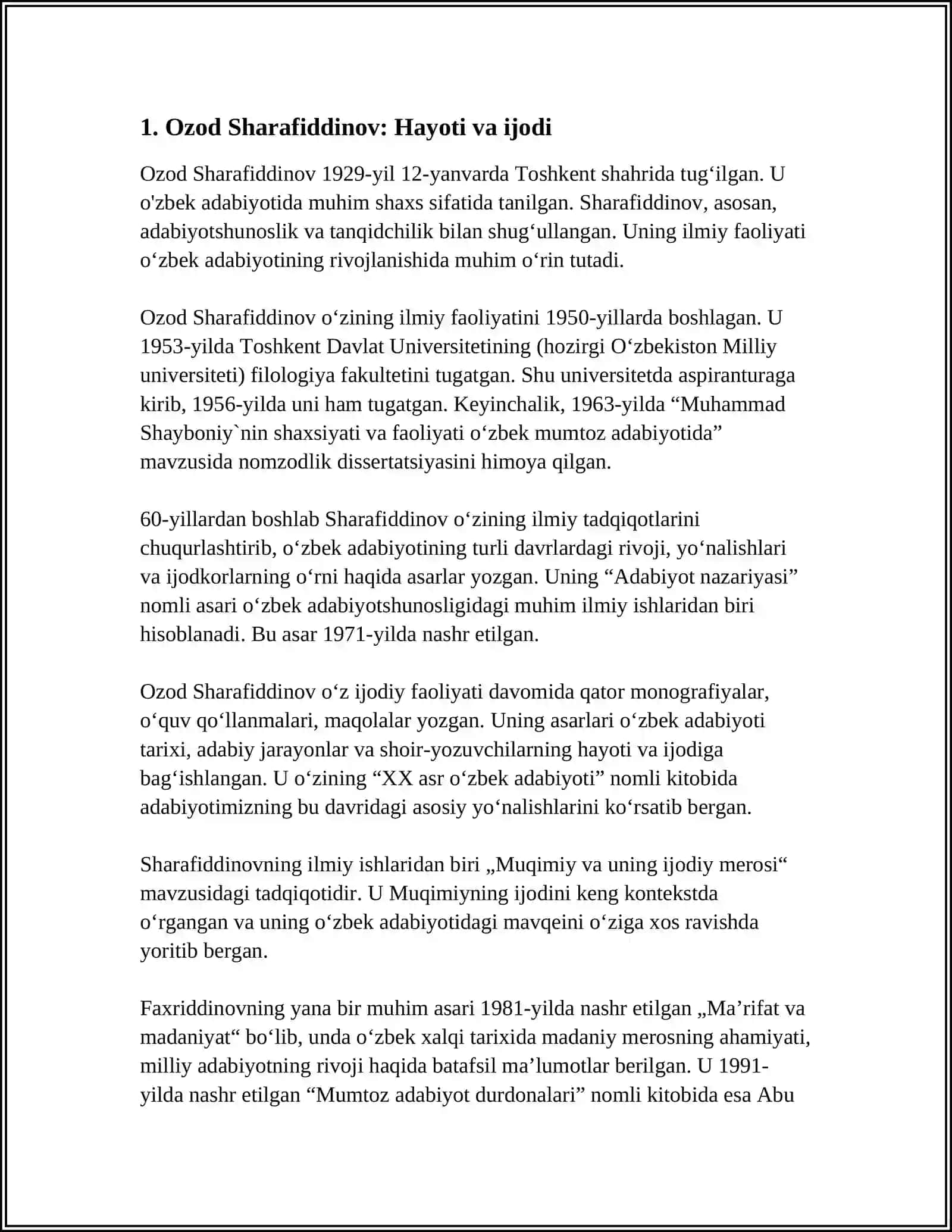 OZOD SHARAFIDDINOVNING IJODNI ANGLASH BAXTI HAQIDA REFERAT 3