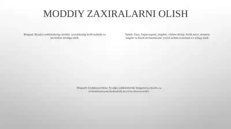 Buydjet Tashkilotlarida Tovar Moddiy Zaxiralarining Kirimi Hamda Xisobdan Chiqarishi Hisobi 3